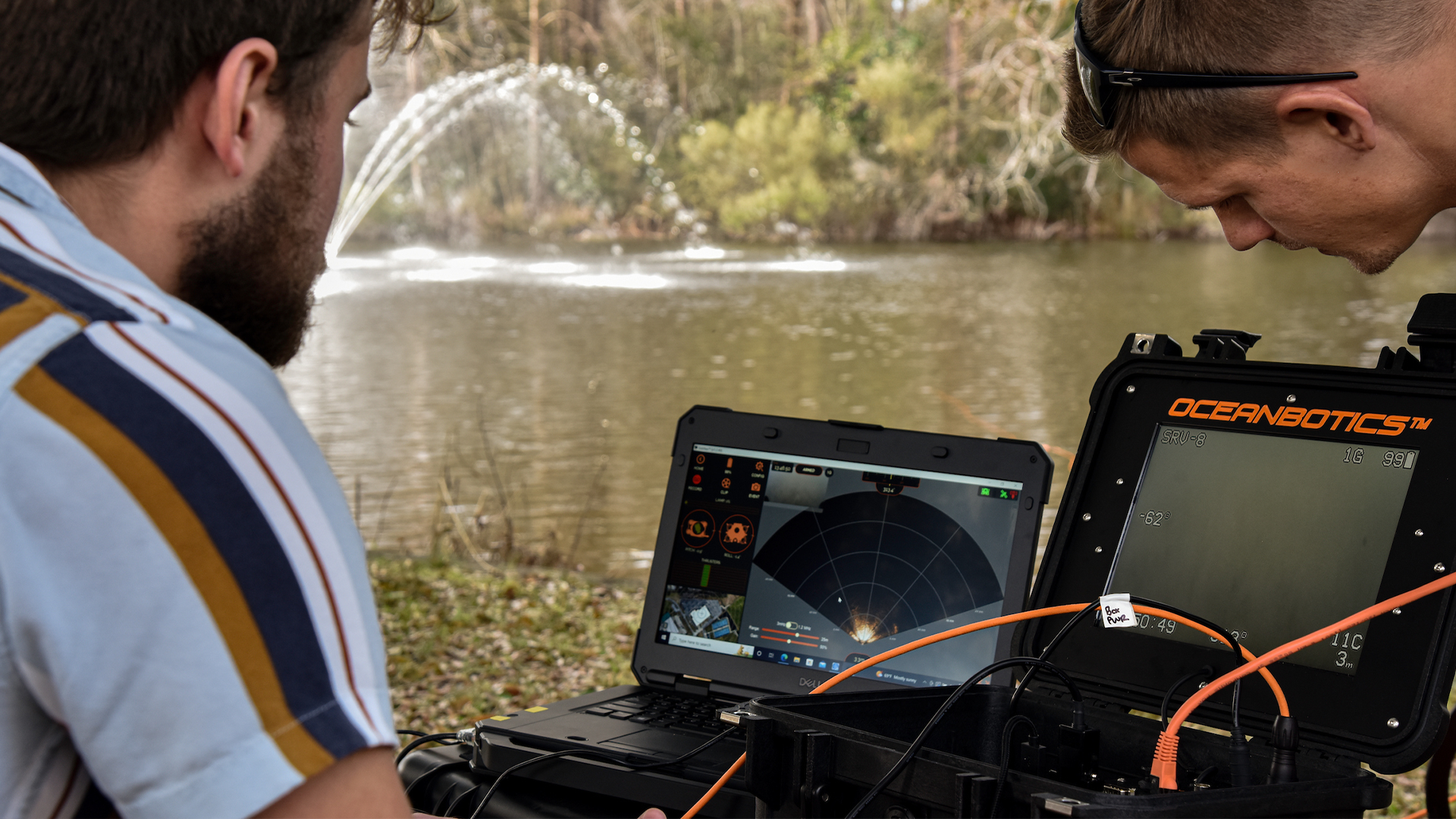 Monitoring data recording equipment while studying a campus pond
