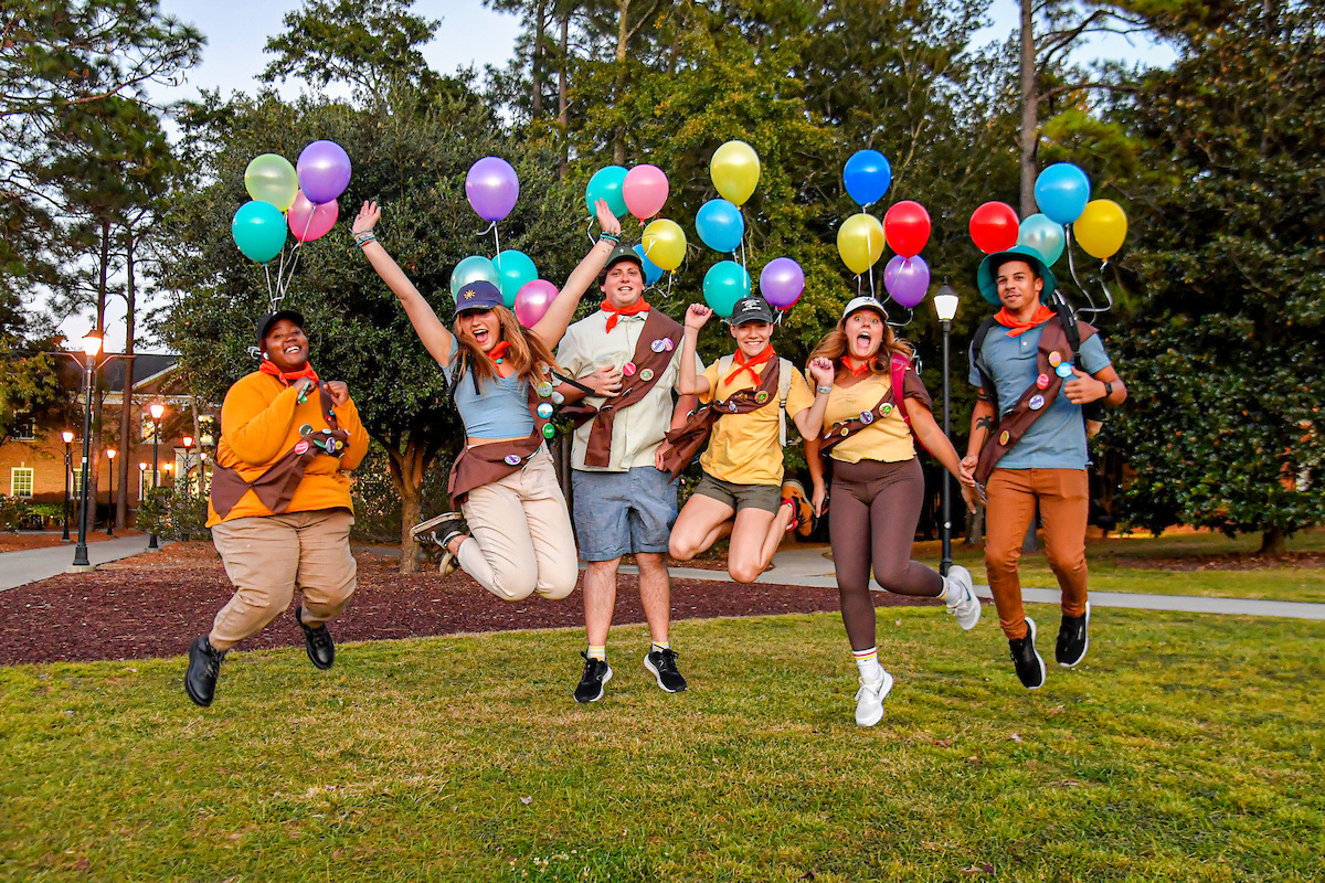 Students in costumes from the movie UP!