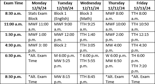 FALL 2024 Exam Schedule